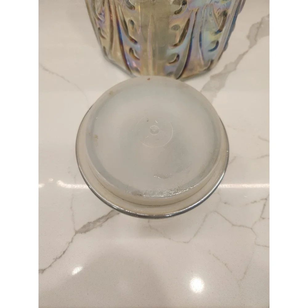 Vtg LE Smith Atterbury Scroll Canister Jar Iridescent Carnival Glass 9